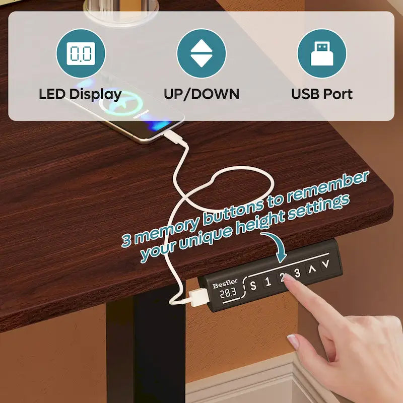 Bureau Debout Électrique Ergonomique, Bureau d'Ordinateur, Table Réglable en Hauteur avec Port USB