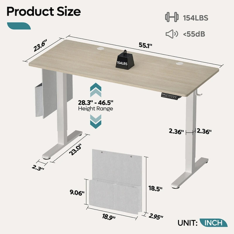 Bureau Debout Électrique Ergonomique, Bureau d'Ordinateur, Table Réglable en Hauteur avec Port USB