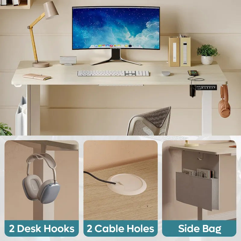 Bureau Debout Électrique Ergonomique, Bureau d'Ordinateur, Table Réglable en Hauteur avec Port USB