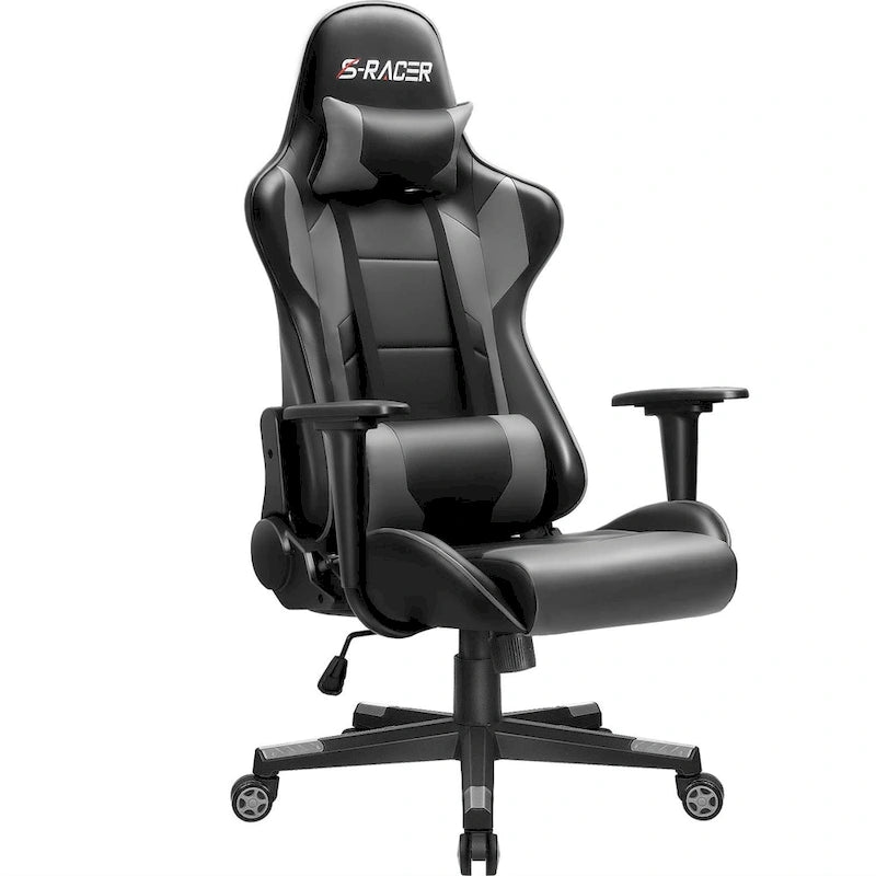 Chaise de bureau et de jeu ergonomique pivotante en similicuir réglable Homall