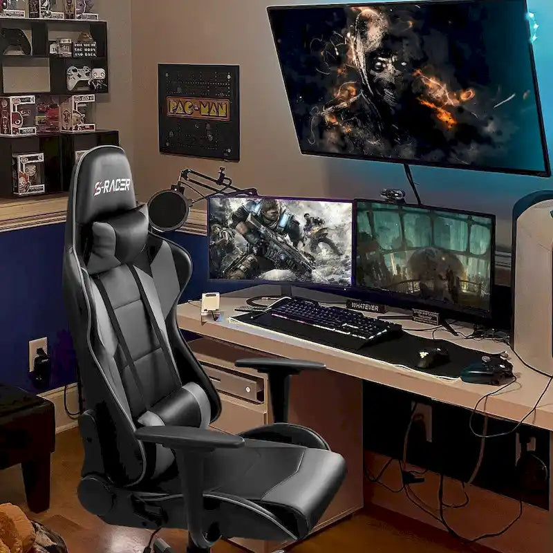 Chaise de bureau et de jeu ergonomique pivotante en similicuir réglable Homall