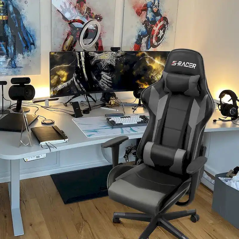 Chaise de bureau et de jeu ergonomique pivotante en similicuir réglable Homall
