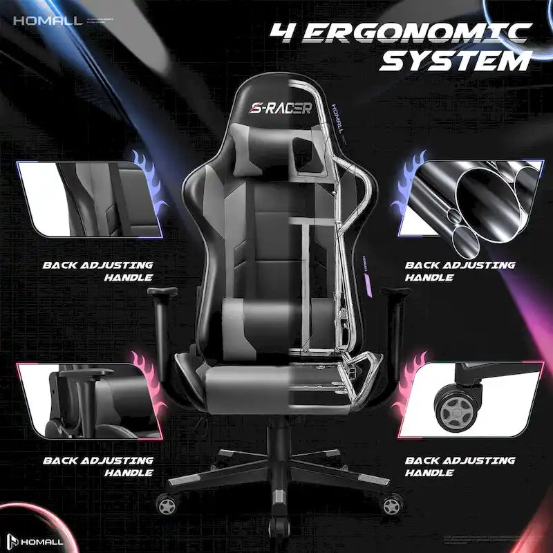 Chaise de bureau et de jeu ergonomique pivotante en similicuir réglable Homall
