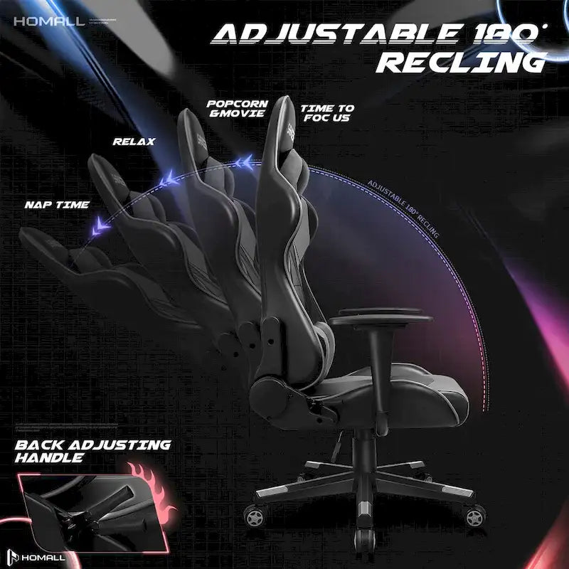 Chaise de bureau et de jeu ergonomique pivotante en similicuir réglable Homall