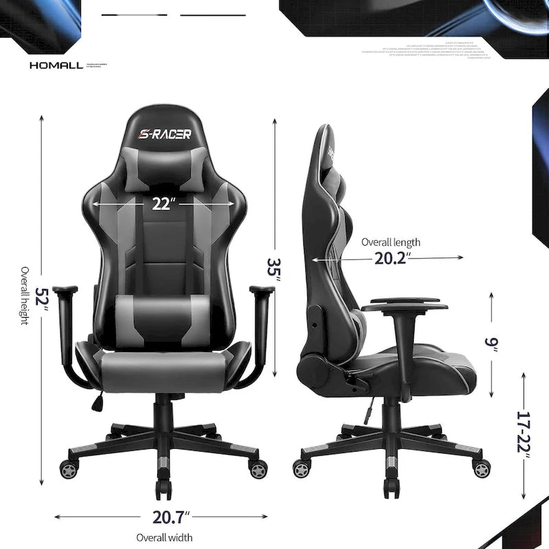 Chaise de bureau et de jeu ergonomique pivotante en similicuir réglable Homall