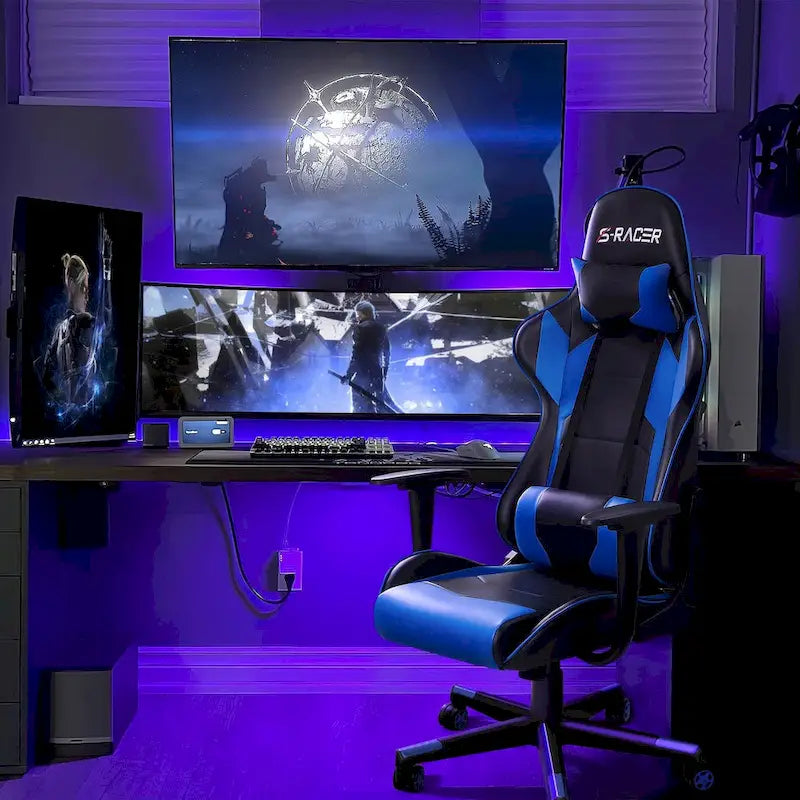 Chaise de bureau et de jeu ergonomique pivotante en similicuir réglable Homall