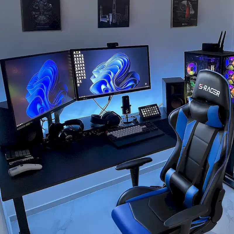 Chaise de bureau et de jeu ergonomique pivotante en similicuir réglable Homall