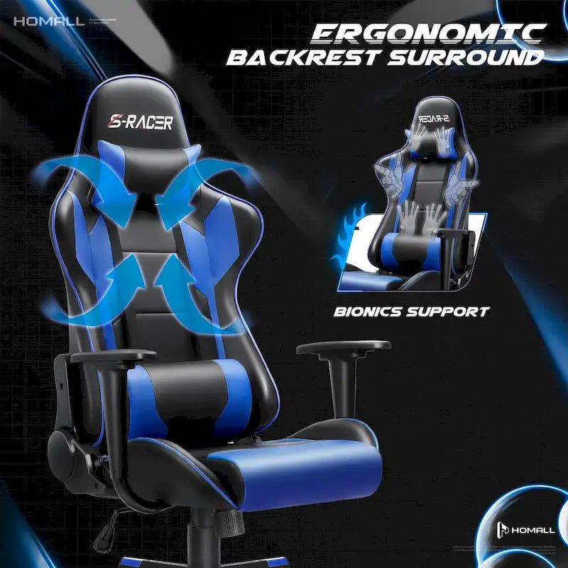 Chaise de bureau et de jeu ergonomique pivotante en similicuir réglable Homall