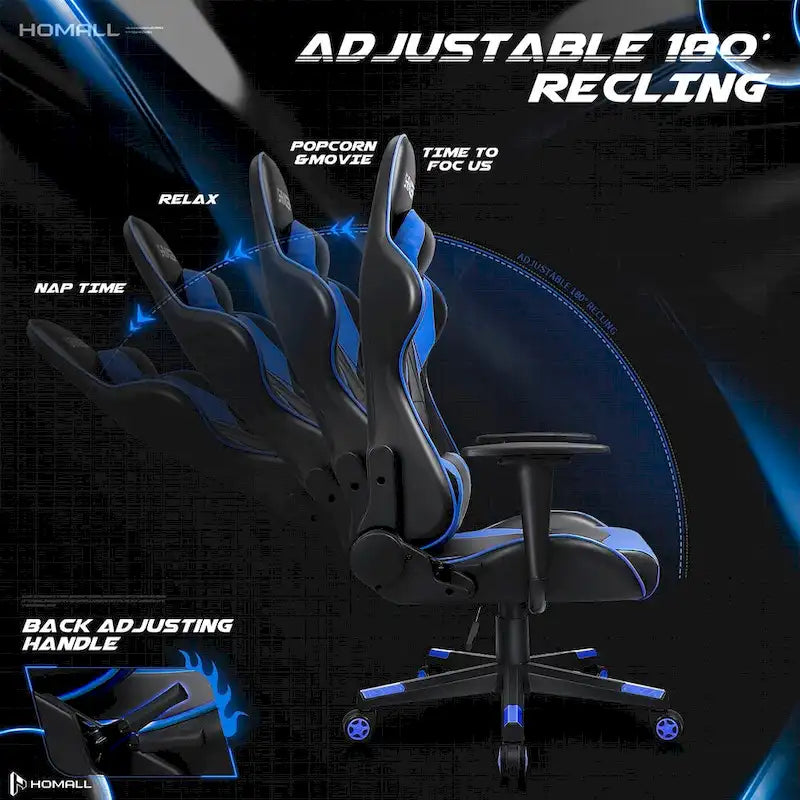 Chaise de bureau et de jeu ergonomique pivotante en similicuir réglable Homall