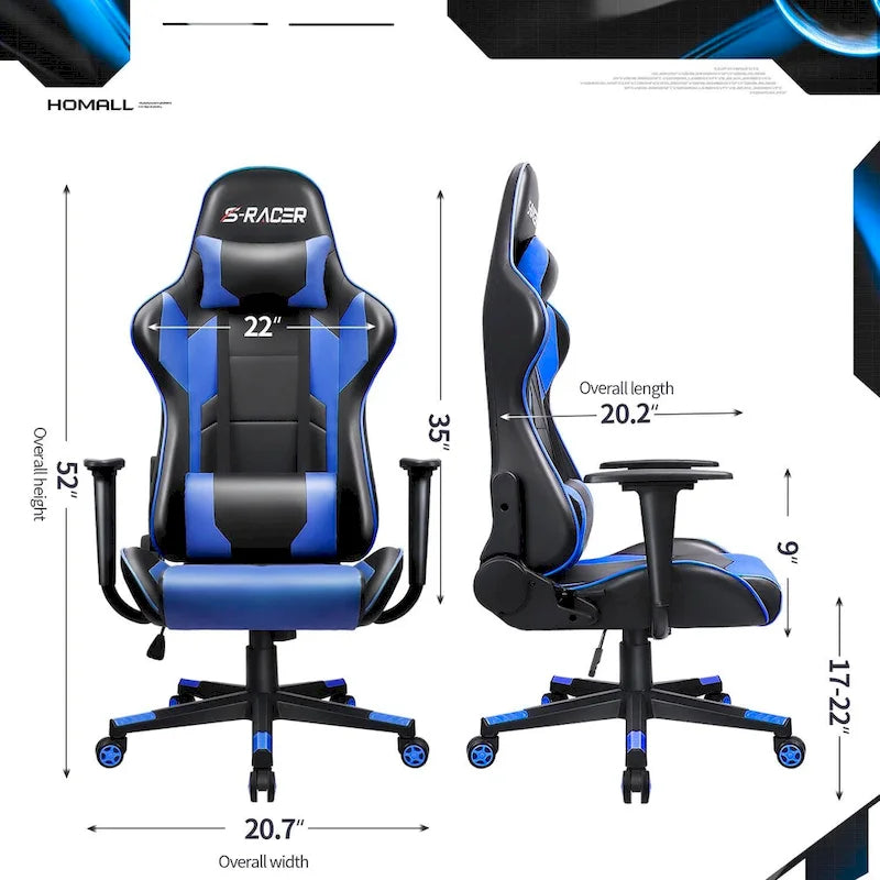 Chaise de bureau et de jeu ergonomique pivotante en similicuir réglable Homall
