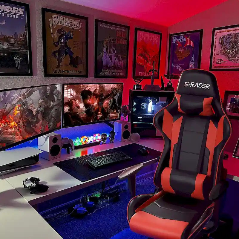 Chaise de bureau et de jeu ergonomique pivotante en similicuir réglable Homall