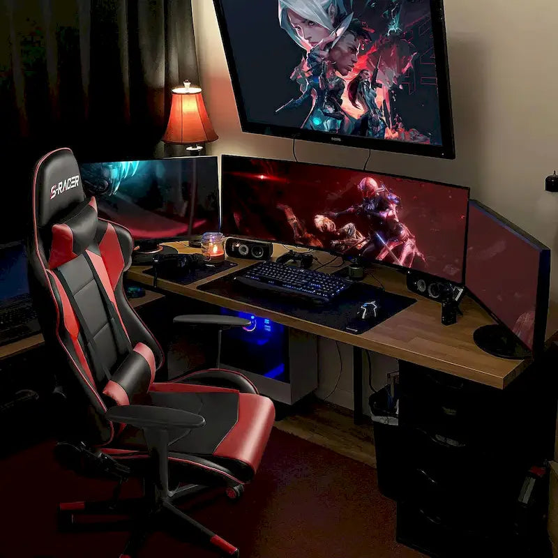 Chaise de bureau et de jeu ergonomique pivotante en similicuir réglable Homall