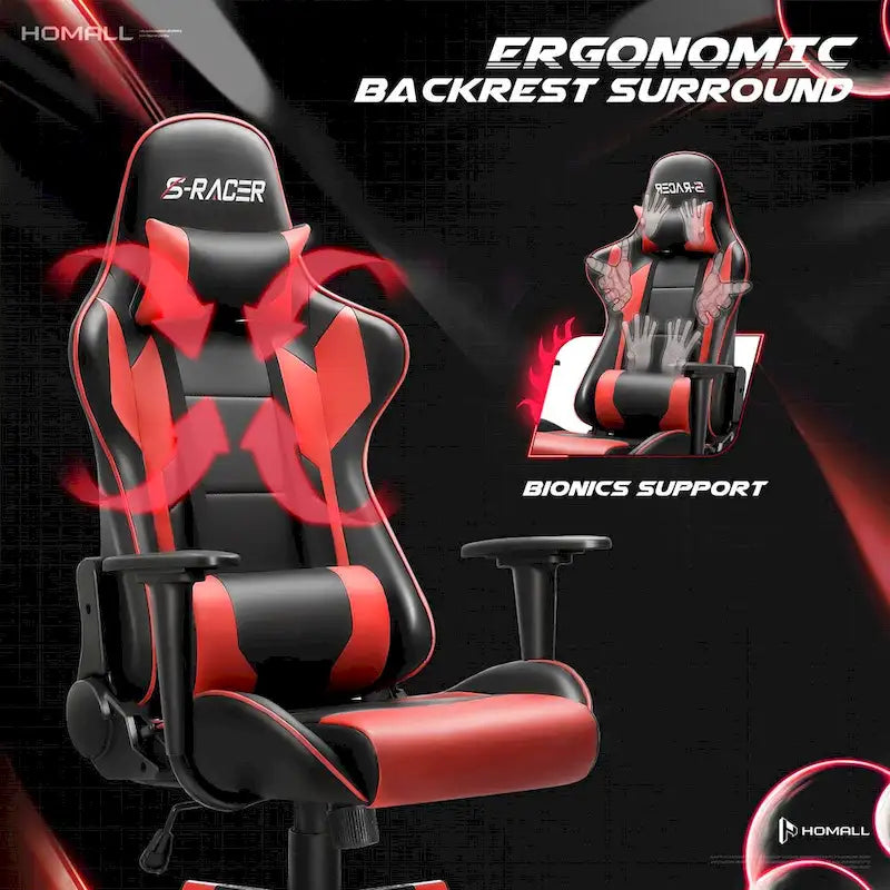 Chaise de bureau et de jeu ergonomique pivotante en similicuir réglable Homall
