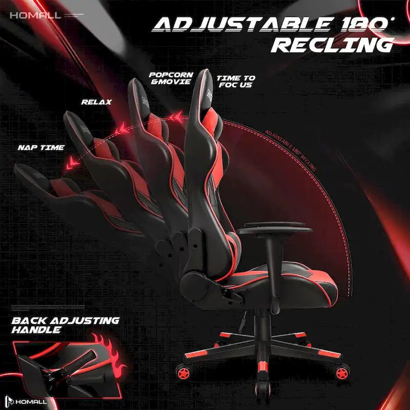 Chaise de bureau et de jeu ergonomique pivotante en similicuir réglable Homall