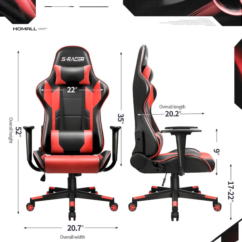 Chaise de bureau et de jeu ergonomique pivotante en similicuir réglable Homall