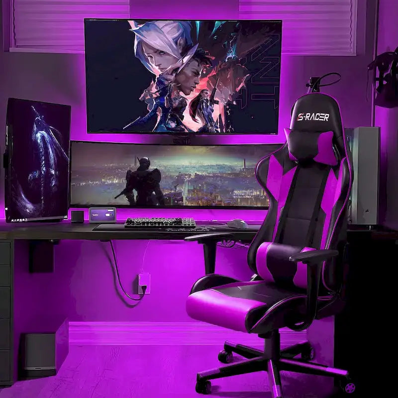 Chaise de bureau et de jeu ergonomique pivotante en similicuir réglable Homall
