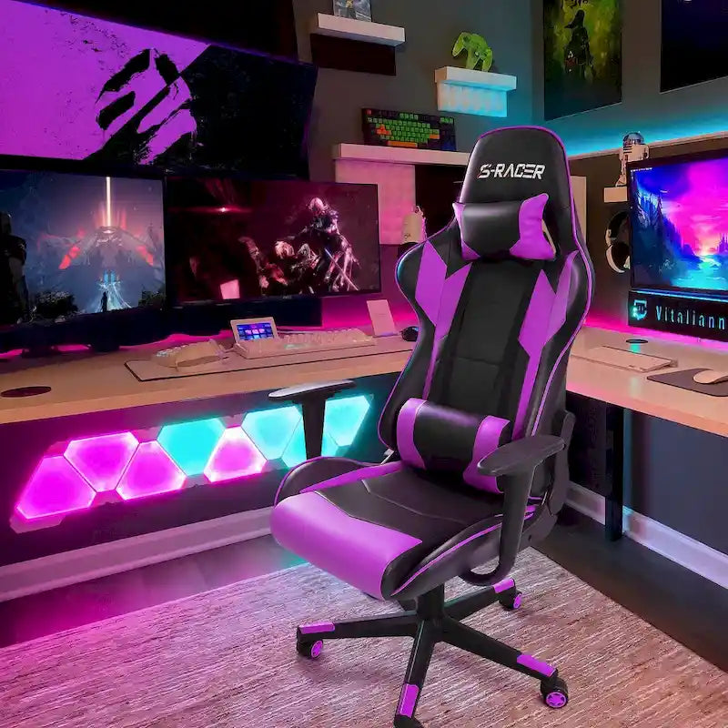 Chaise de bureau et de jeu ergonomique pivotante en similicuir réglable Homall