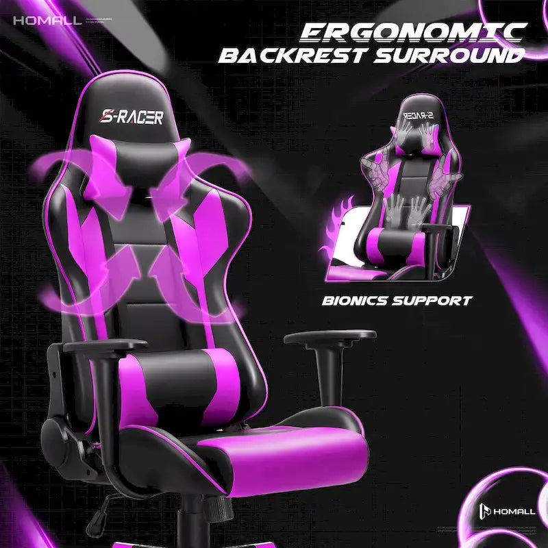 Chaise de bureau et de jeu ergonomique pivotante en similicuir réglable Homall