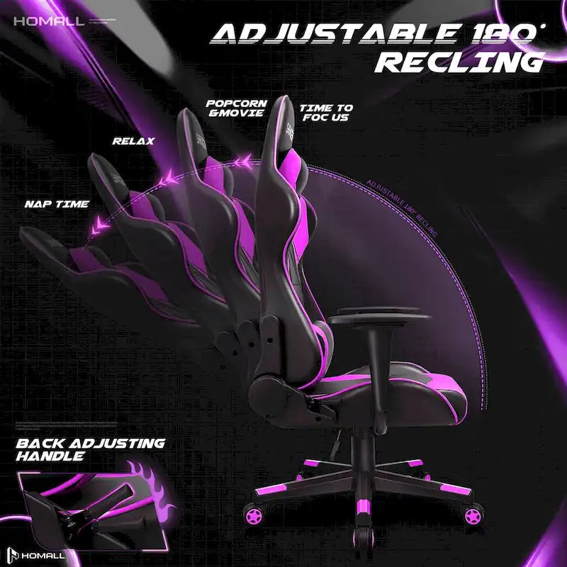 Chaise de bureau et de jeu ergonomique pivotante en similicuir réglable Homall