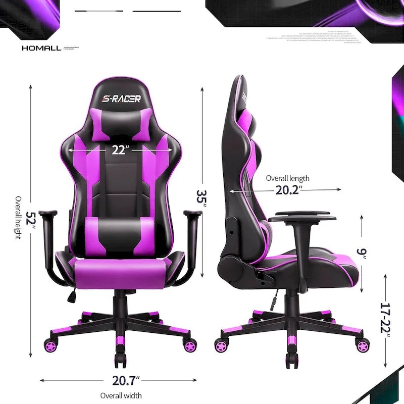 Chaise de bureau et de jeu ergonomique pivotante en similicuir réglable Homall