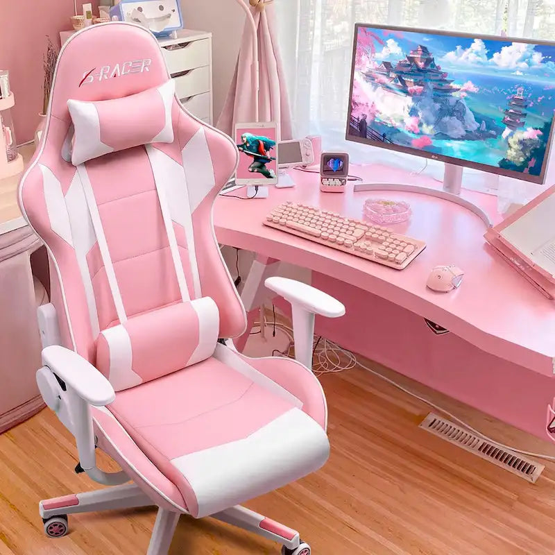 Chaise de bureau et de jeu ergonomique pivotante en similicuir réglable Homall