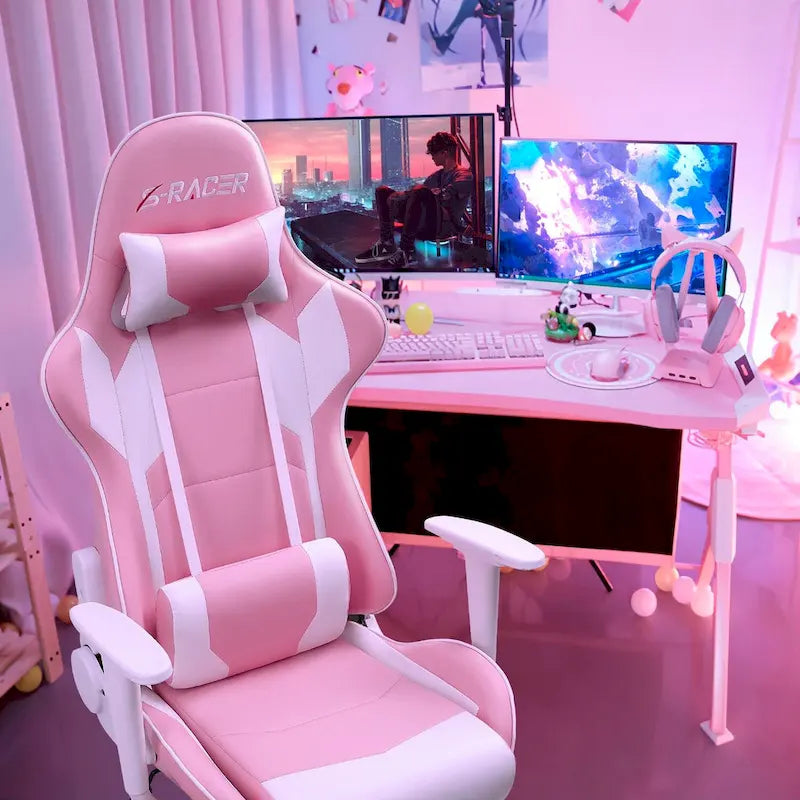 Chaise de bureau et de jeu ergonomique pivotante en similicuir réglable Homall
