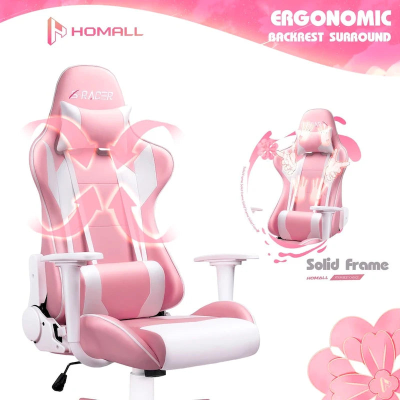 Chaise de bureau et de jeu ergonomique pivotante en similicuir réglable Homall