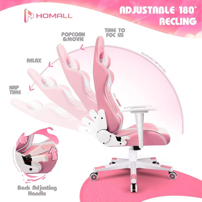 Chaise de bureau et de jeu ergonomique pivotante en similicuir réglable Homall