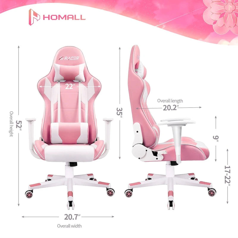 Chaise de bureau et de jeu ergonomique pivotante en similicuir réglable Homall