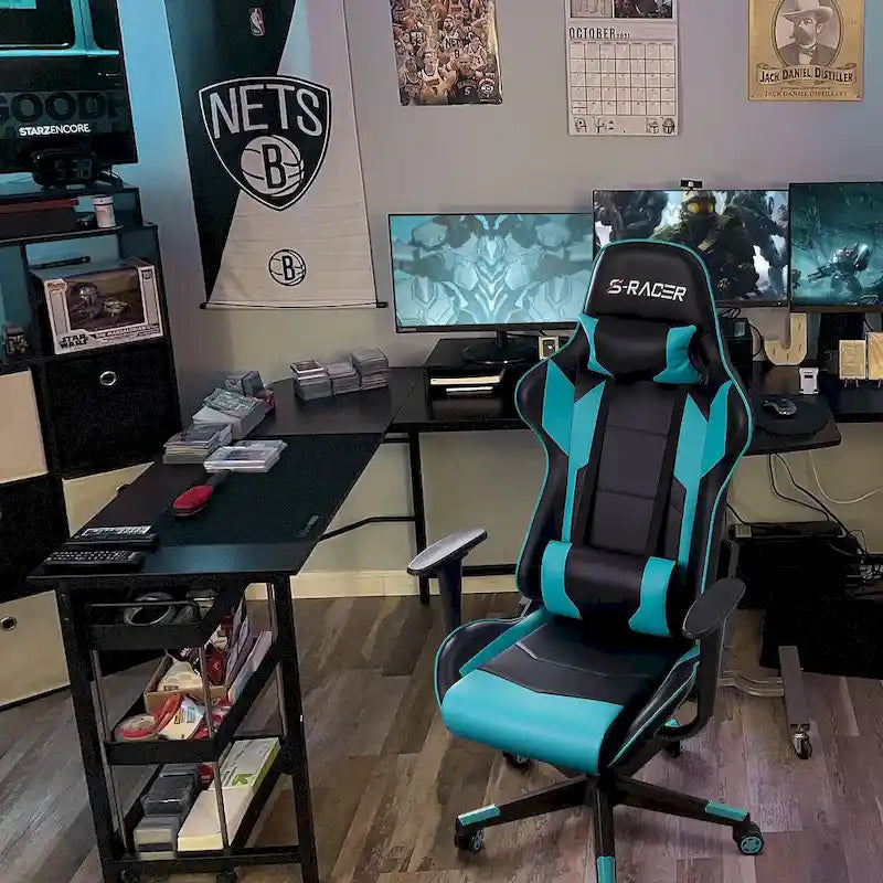 Chaise de bureau et de jeu ergonomique pivotante en similicuir réglable Homall