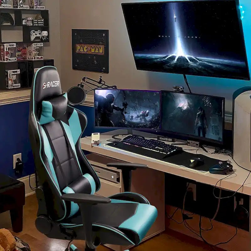 Chaise de bureau et de jeu ergonomique pivotante en similicuir réglable Homall