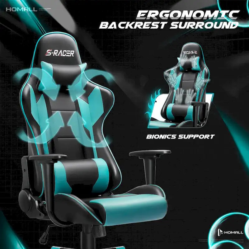 Chaise de bureau et de jeu ergonomique pivotante en similicuir réglable Homall
