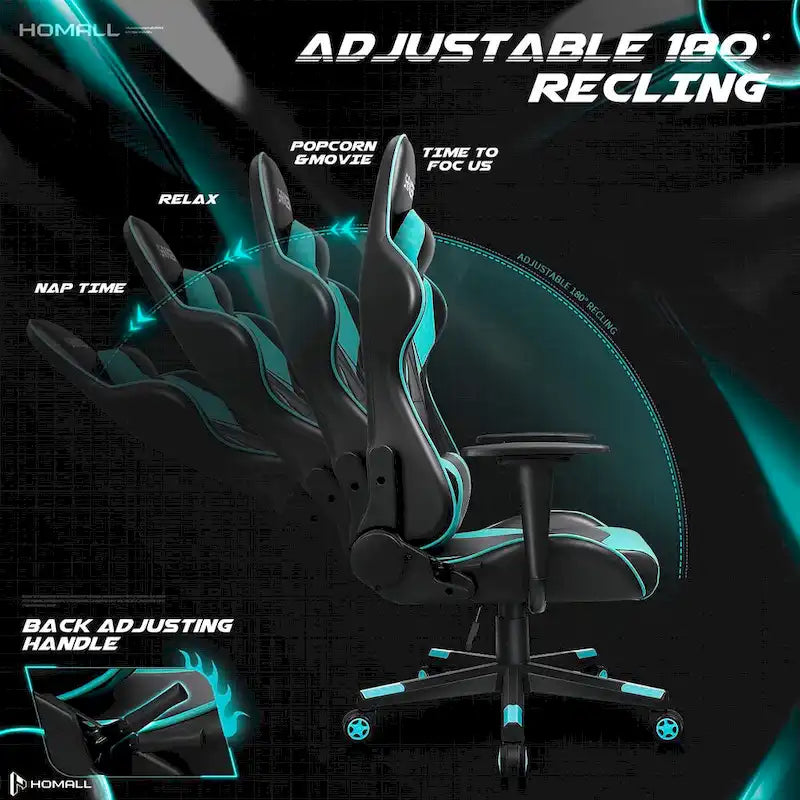 Chaise de bureau et de jeu ergonomique pivotante en similicuir réglable Homall
