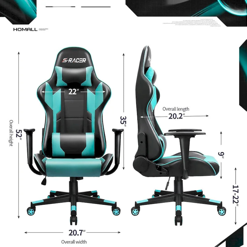Chaise de bureau et de jeu ergonomique pivotante en similicuir réglable Homall