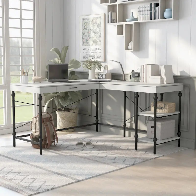 Bureau d'ordinateur d'angle en métal de 59 pouces Haley Farmhouse avec ports USB par Furniture of America
