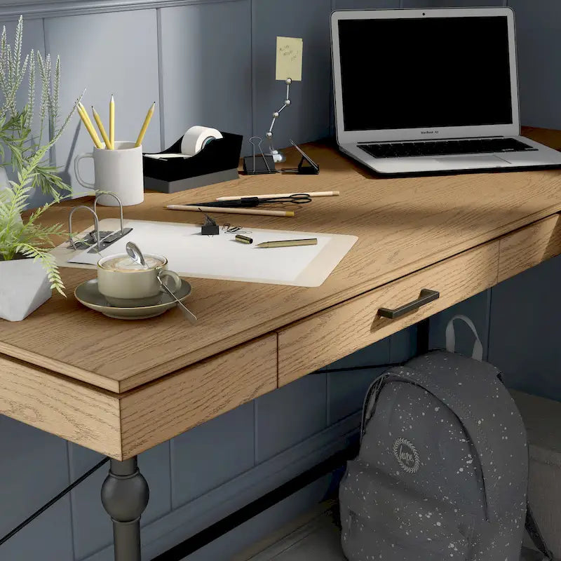 Bureau d'ordinateur d'angle en métal de 59 pouces Haley Farmhouse avec ports USB par Furniture of America