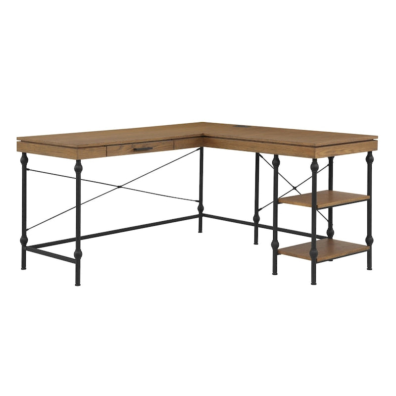 Bureau d'ordinateur d'angle en métal de 59 pouces Haley Farmhouse avec ports USB par Furniture of America