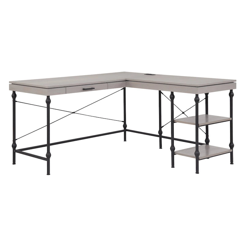 Bureau d'ordinateur d'angle en métal de 59 pouces Haley Farmhouse avec ports USB par Furniture of America