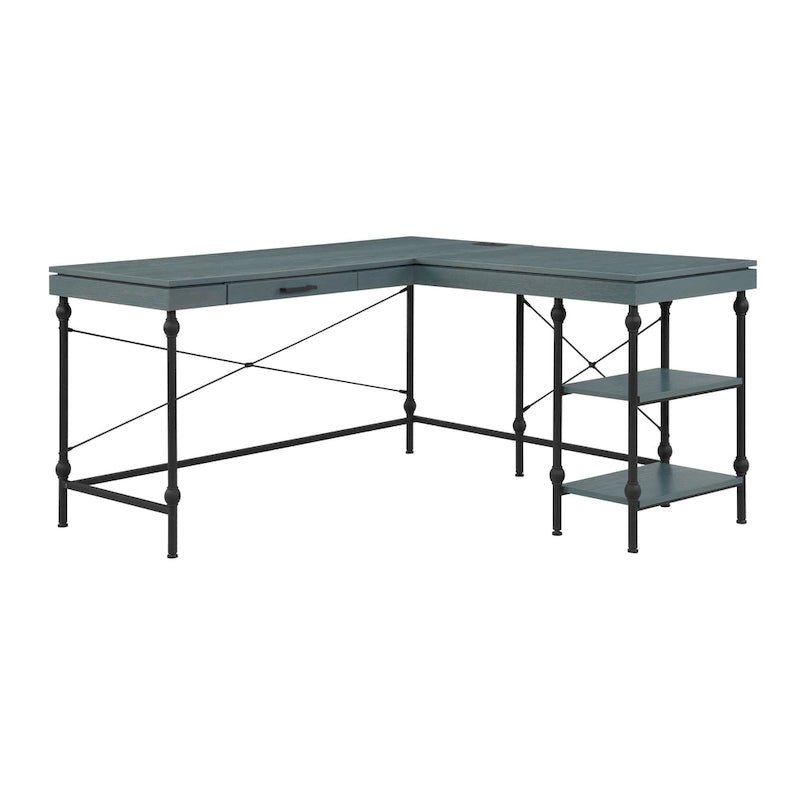 Bureau d'ordinateur d'angle en métal de 59 pouces Haley Farmhouse avec ports USB par Furniture of America
