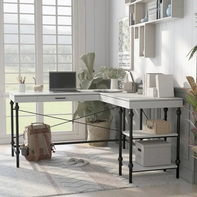 Bureau d'ordinateur d'angle en métal de 59 pouces Haley Farmhouse avec ports USB par Furniture of America