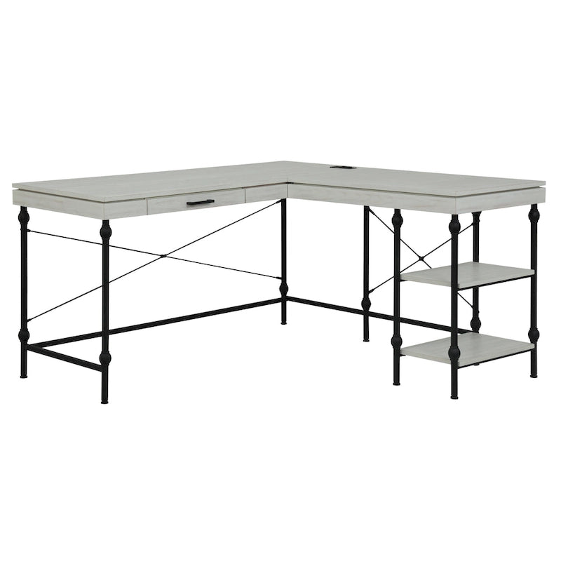 Bureau d'ordinateur d'angle en métal de 59 pouces Haley Farmhouse avec ports USB par Furniture of America