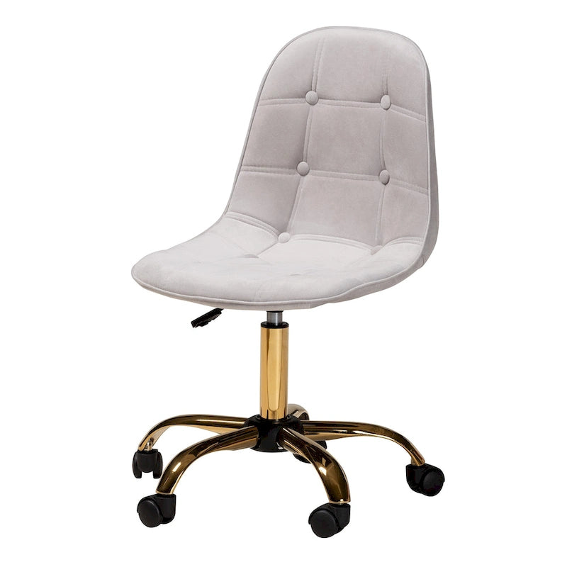 Chaise de bureau pivotante Kabira Contemporary Glam and Luxe en velours et métal doré