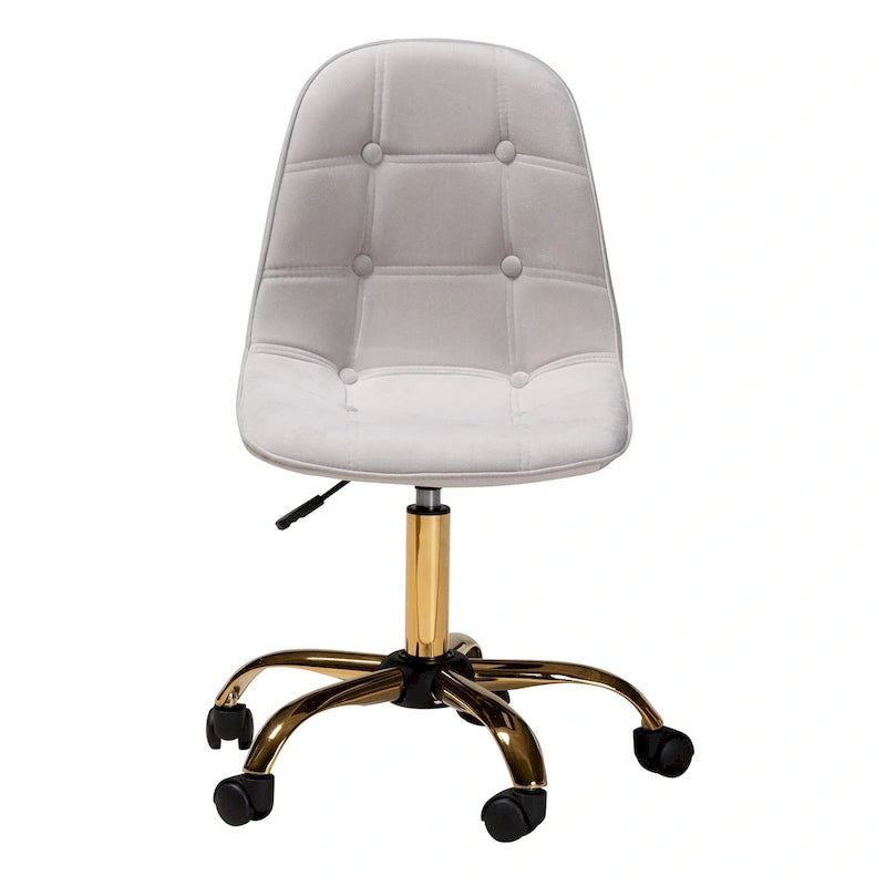 Chaise de bureau pivotante Kabira Contemporary Glam and Luxe en velours et métal doré