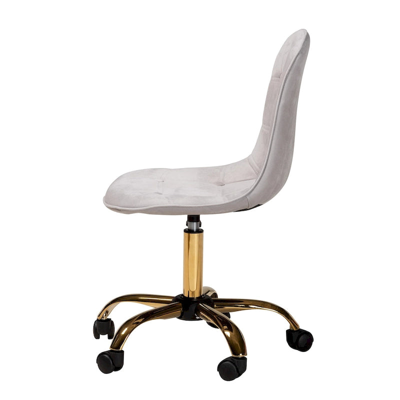 Chaise de bureau pivotante Kabira Contemporary Glam and Luxe en velours et métal doré