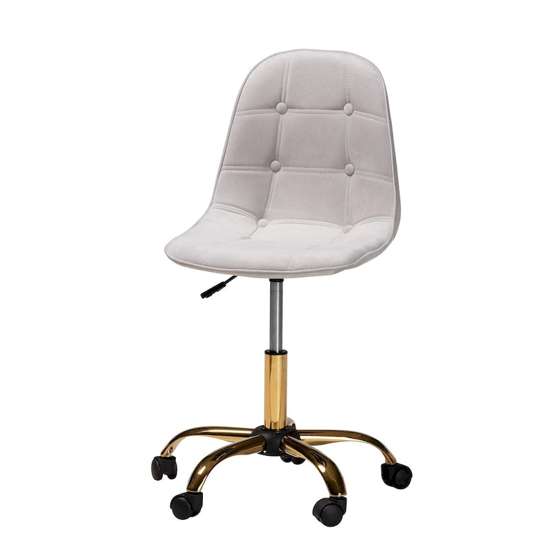 Chaise de bureau pivotante Kabira Contemporary Glam and Luxe en velours et métal doré
