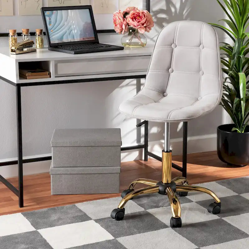 Chaise de bureau pivotante Kabira Contemporary Glam and Luxe en velours et métal doré