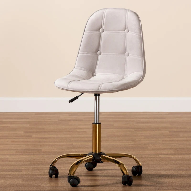 Chaise de bureau pivotante Kabira Contemporary Glam and Luxe en velours et métal doré