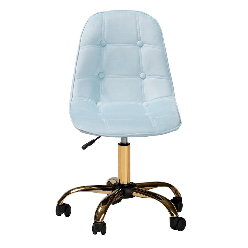 Chaise de bureau pivotante Kabira Contemporary Glam and Luxe en velours et métal doré