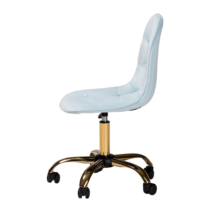 Chaise de bureau pivotante Kabira Contemporary Glam and Luxe en velours et métal doré