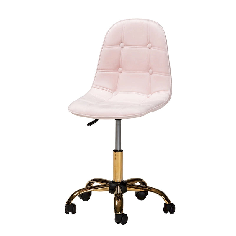 Chaise de bureau pivotante Kabira Contemporary Glam and Luxe en velours et métal doré